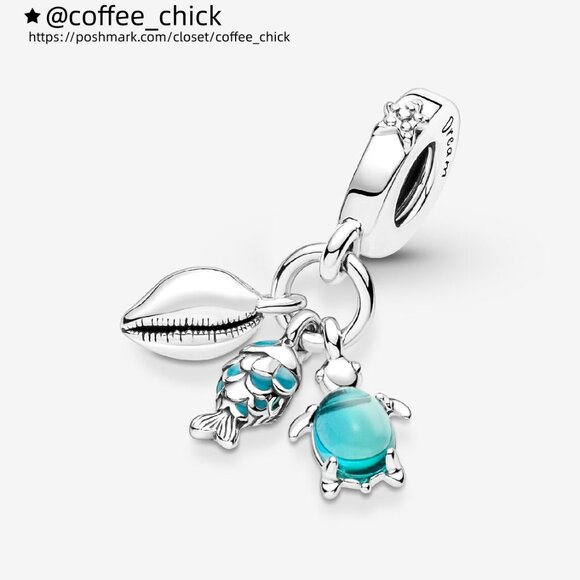 Pandora Fish, Sea Turtle & Conch Triple Dangle Charm - Picture 3 of 6
